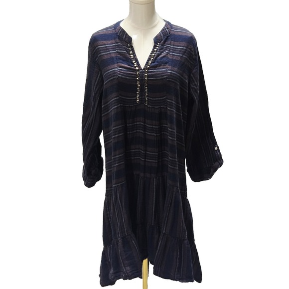 World Market Dress Boho Size L/XL Womens Striped Tiered Chest 40in Rhinestones - Picture 1 of 6